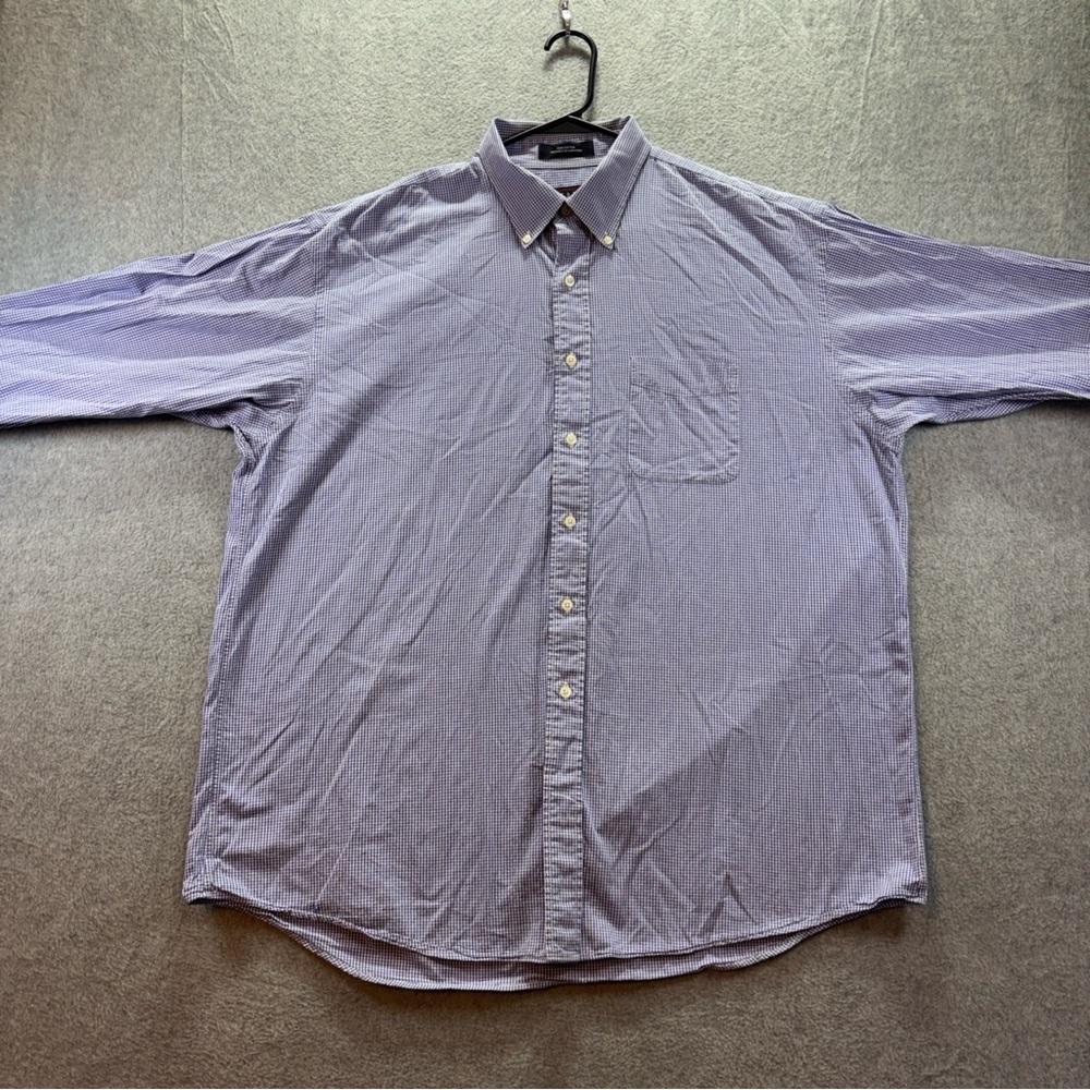 Overton Mens XL Blue Gingham Button Down Long Sleeve 100% Cotton
